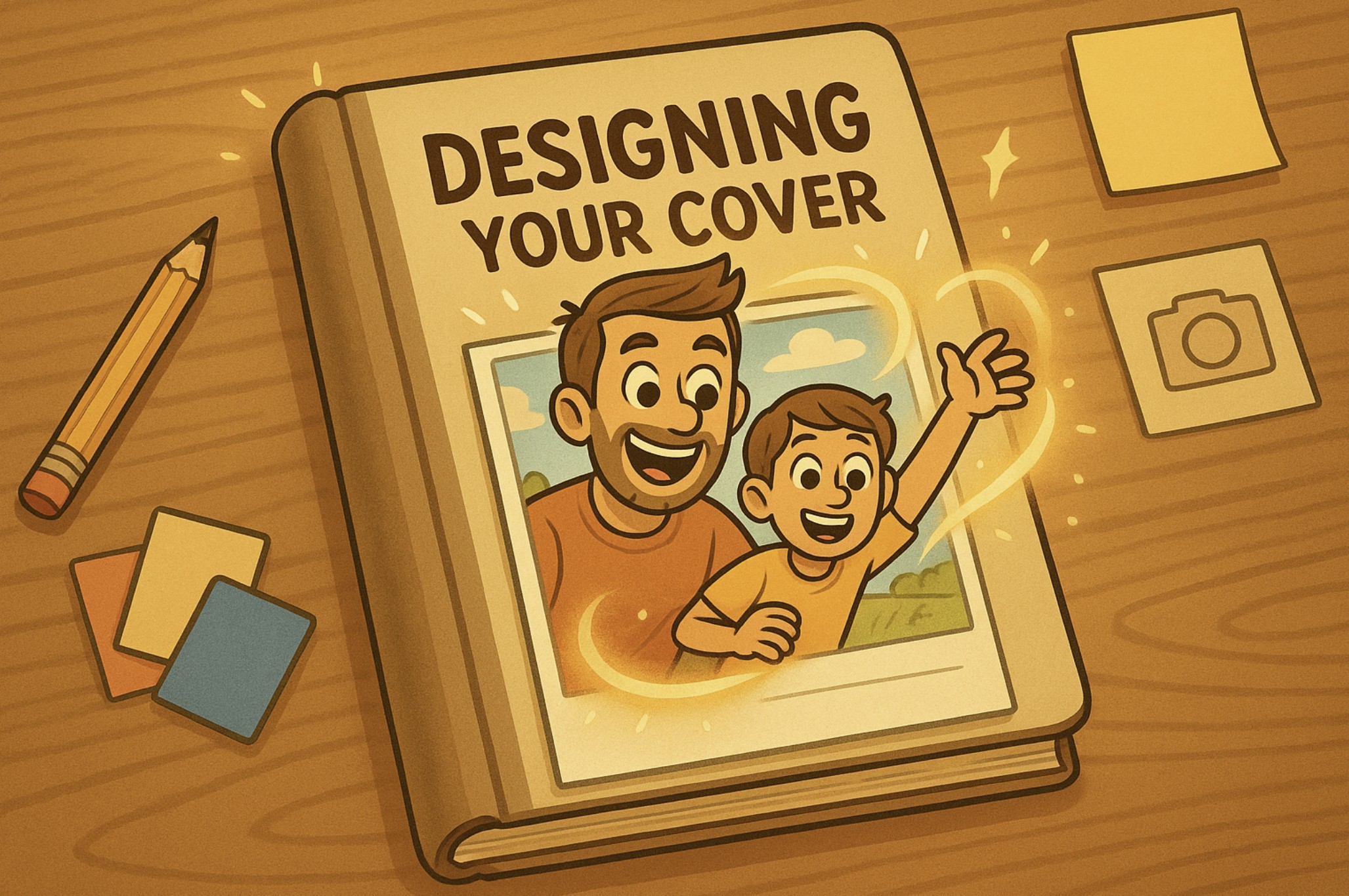Design Your Cover - Custom book cover design showing personalized family characters with design tools and templates